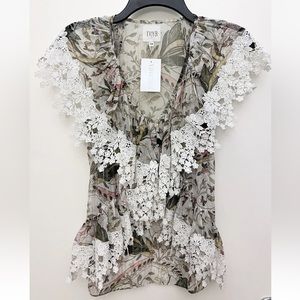 NWT Intermix TRYB Sheer Sleeveless Ruffle Lace Detail Blouse Top - Size XS -$310